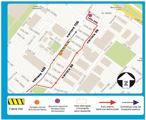 Mapa del recorrido que deben hacer vehículos de servicio público y particulares mientras se ejecutan las obras