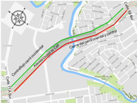 Mapa del cierre vial y contrafujo