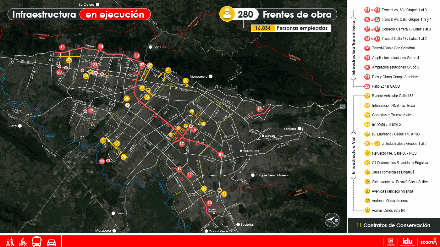 Mapa con contratos vigentes del IDU 
