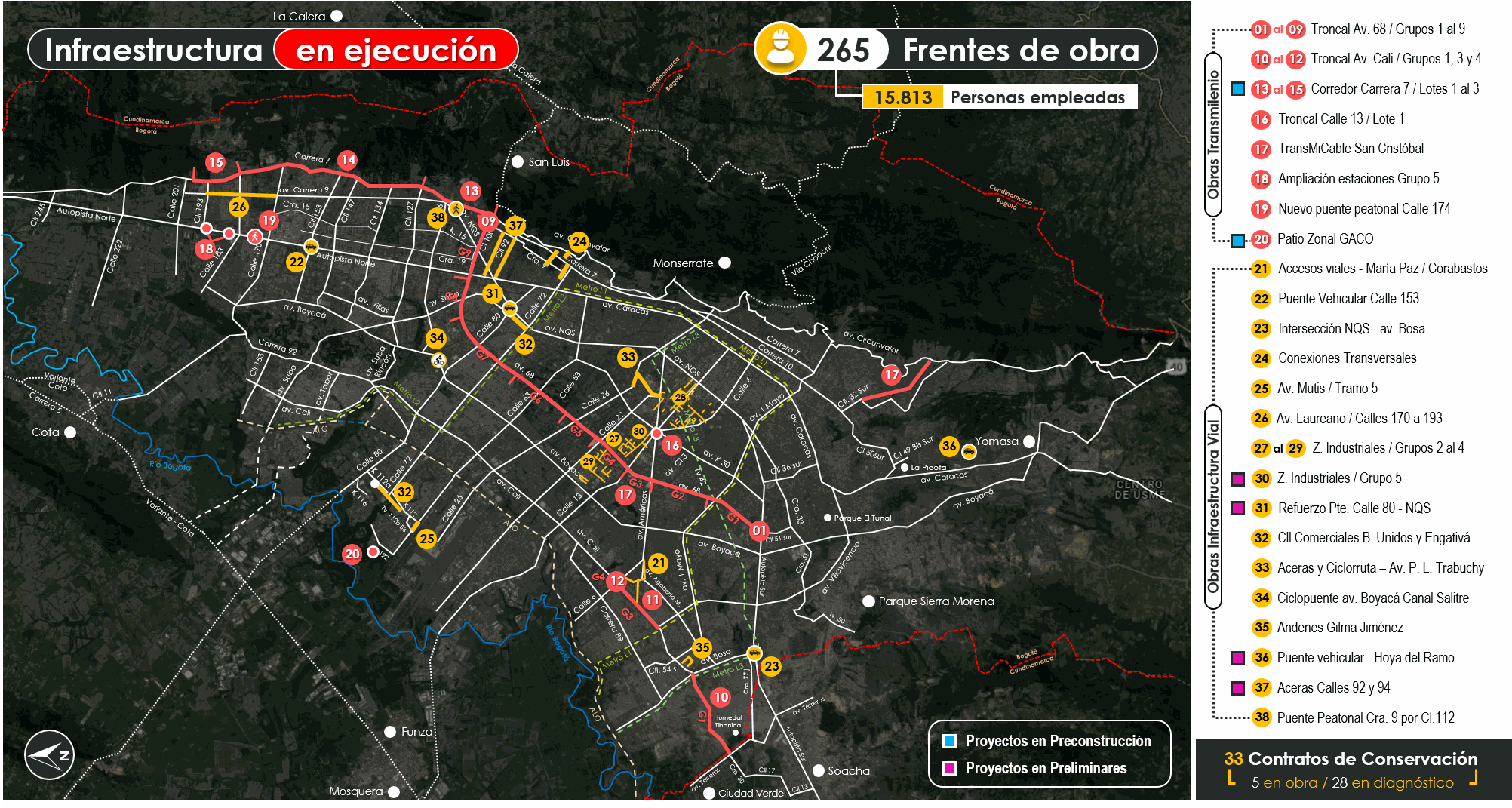 Mapa con contratos vigentes del IDU 